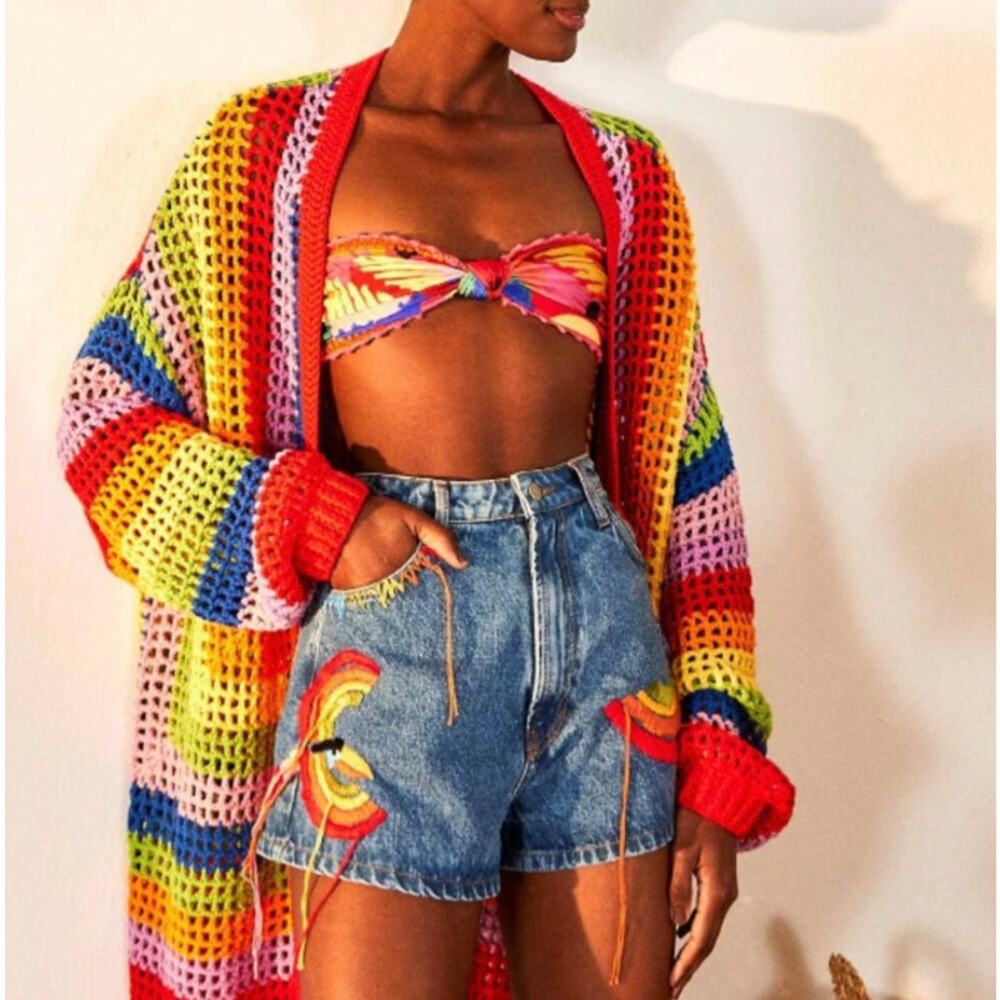 Farm Rio Crochet Rainbow Cardigan